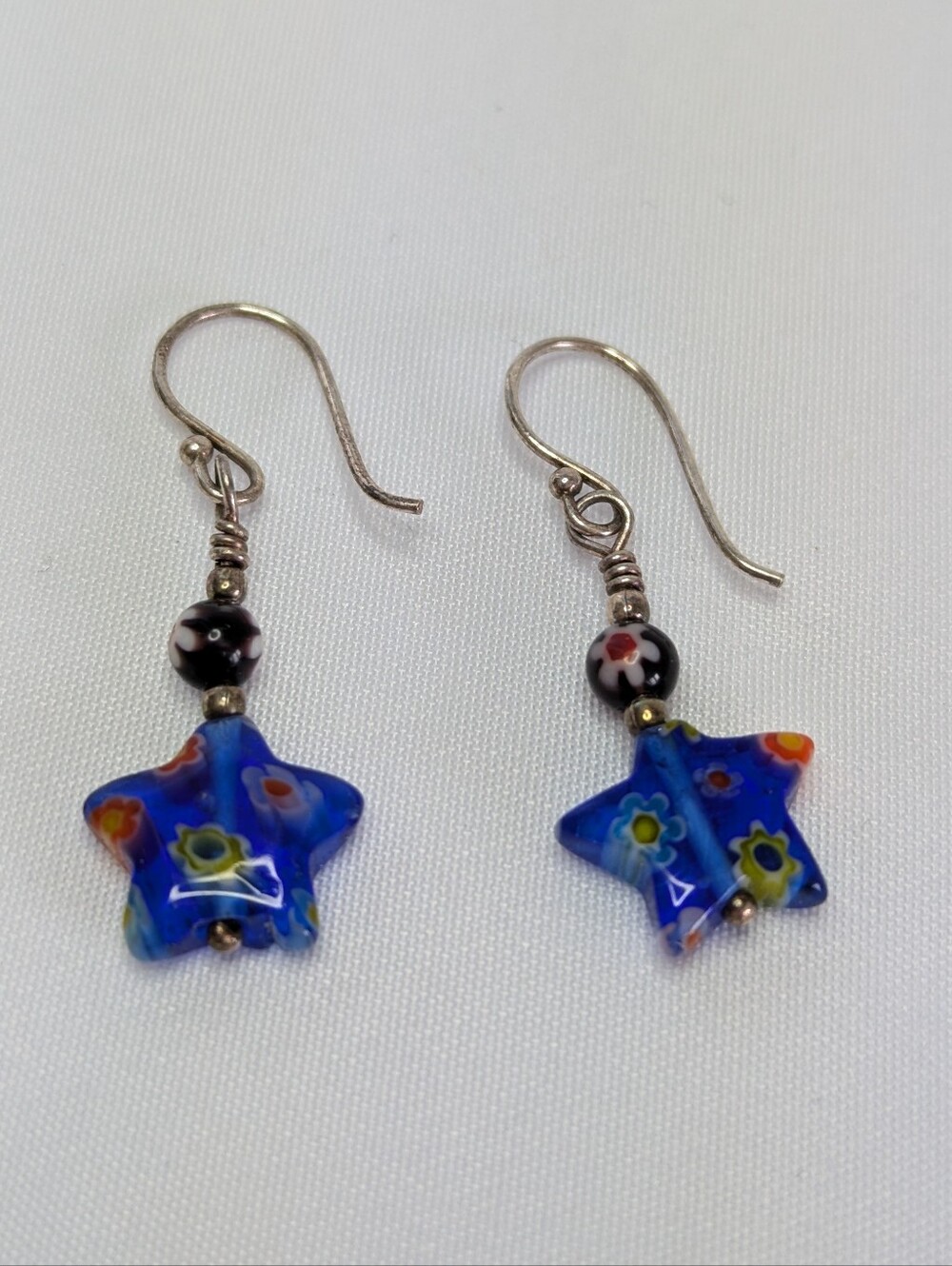 Blue Star Millefiori Glass Drop Earrings